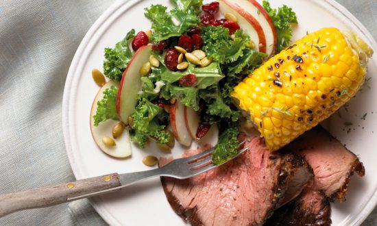 Beer-Soaked Beef Rotisserie Roast with Skillet Corn & Kale Salad